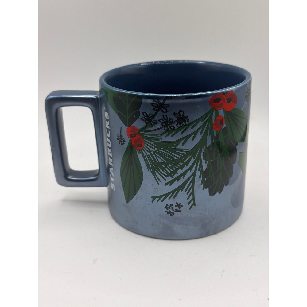 Starbucks 2021 Holly Berry Blue Metallic Mug Christmas Holiday 14 oz Cup